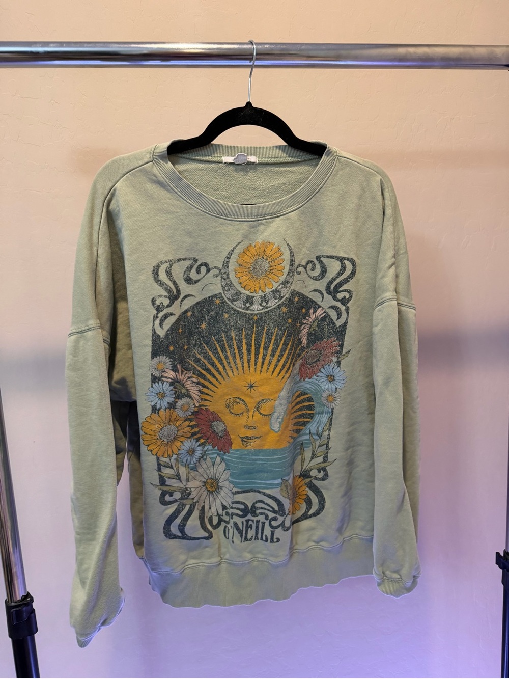 O'Neill Sage Green Boho Oversized Crewneck Sweatshirt (Size S)